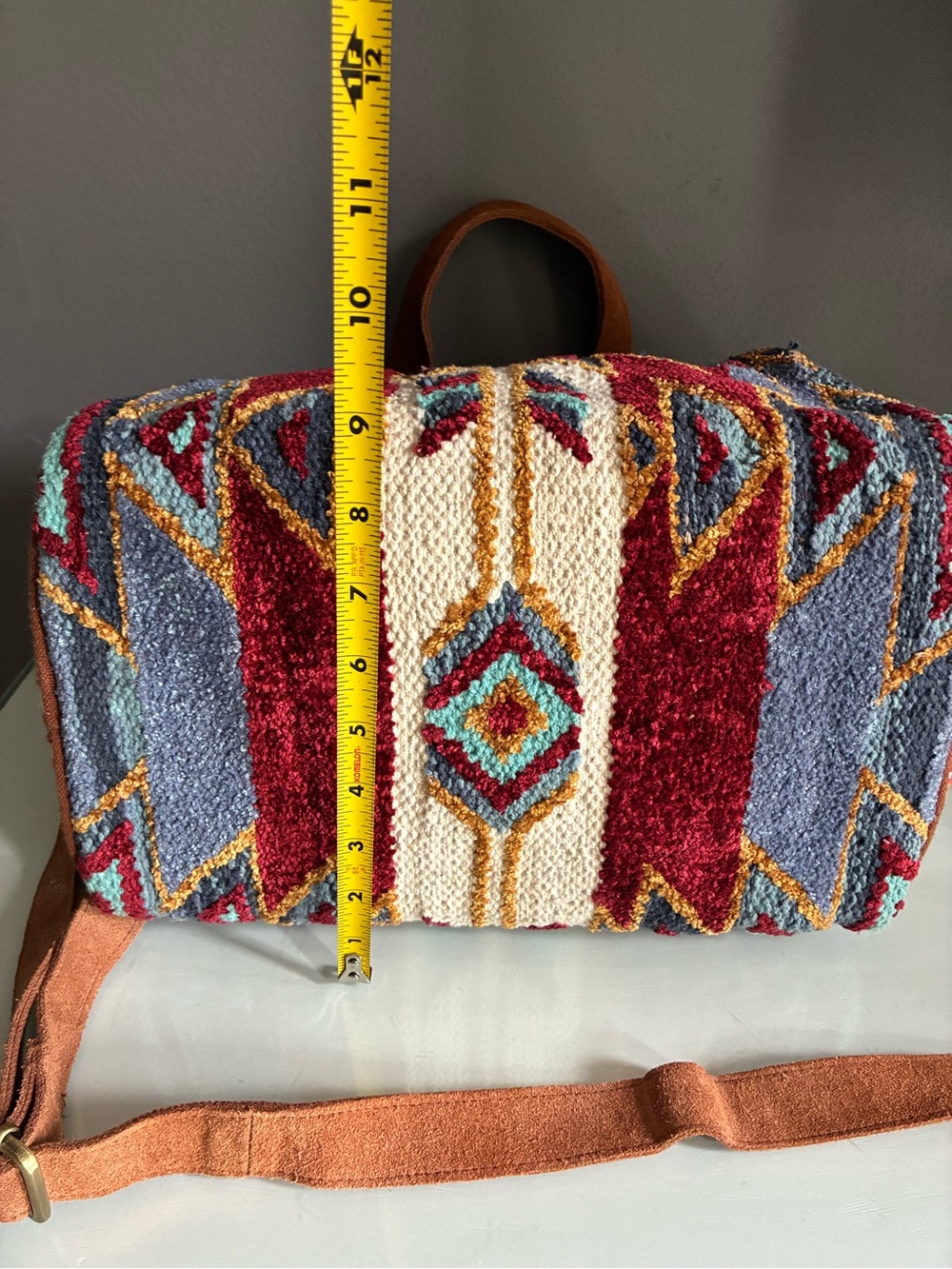 Southwestern Hippie Bohemian Tapestry textured Crossbody Bag with Top Handles - Picture 4 of 10